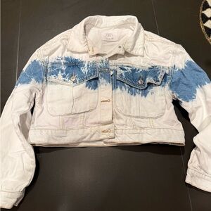 Zara Blue and White Tie-Dye Denim Jacket
